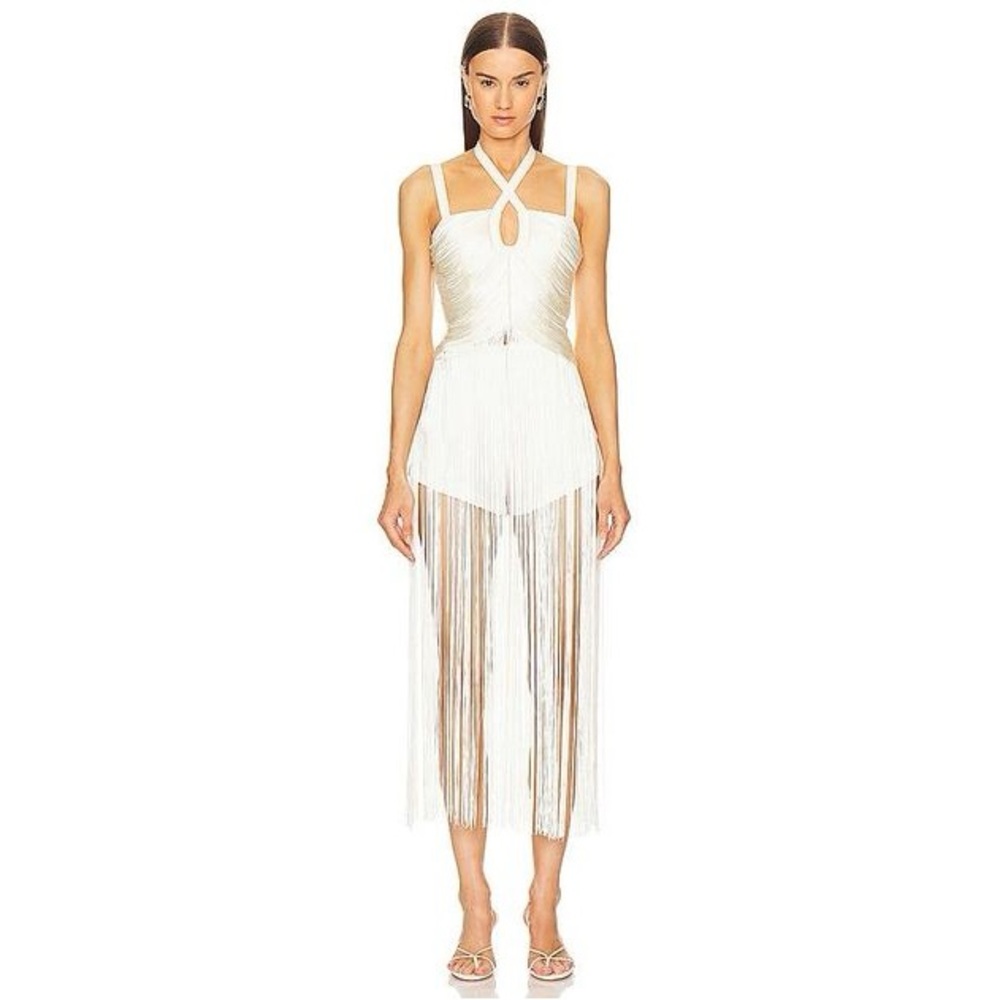 Michael Costello Ivory Fringe Halter TOP ONLY